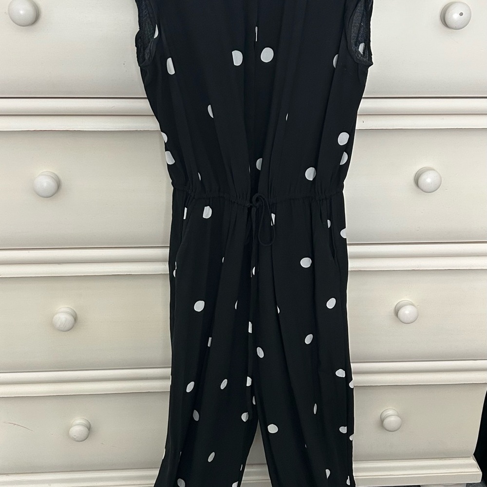 LOFT Black & White Polka Dot Sleeveless Jumpsuit